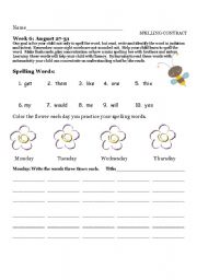 English Worksheet: Spelling Contract