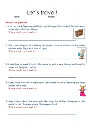 English worksheet: lets travel