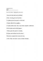 English worksheet: Action Verb Test