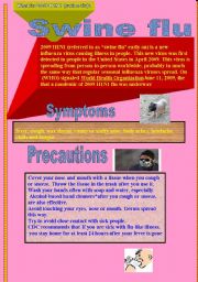 English Worksheet: Swine Flu,what it is,symptomsand precautions