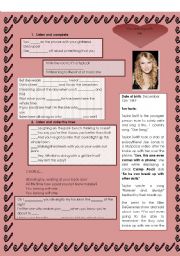 English Worksheet: song You belong with me by Taylor Swift