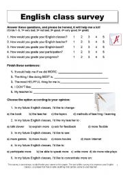 English Worksheet: ENGLISH CLASS SURVEY