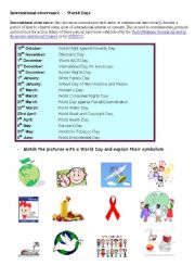 English worksheet: WORLD DAYS