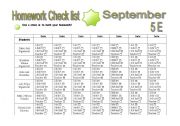 English Worksheet: homework check list