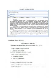 English worksheet: SAMPLE GLOBAL TEST N3