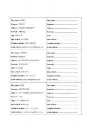 English Worksheet: Address Book Roleplay