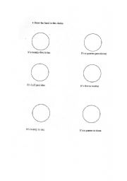 English worksheet: draw the hands in the clocks