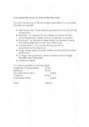 English Worksheet: My Side of the Mountain oral book report