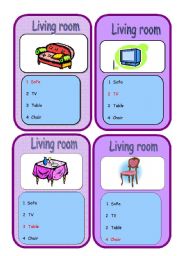 English Worksheet: Go fish ROOMS and furniture SET 1/5