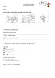 English Worksheet: greetings,numbers and colors