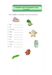 English Worksheet: Countable and uncountable nouns Part 1
