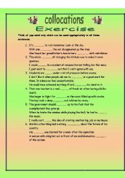 English Worksheet: Collocations. One word for three sentences. One exercise and 20 definition cards for advanced students. Key and ideas for use on page 14