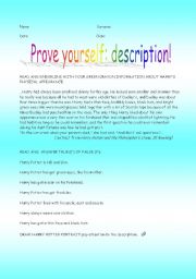 English worksheet: Prove yourself : descriptions!