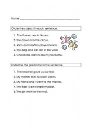 English worksheet: Subject and Predicate