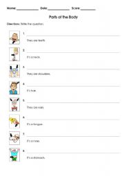 English worksheet: Parts of the body - write questions