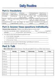 English Worksheet: Daily routine