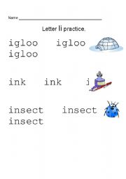 English worksheet: Letter Ii Practice
