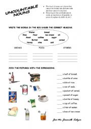 English worksheet: Uncountable nouns