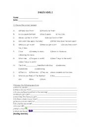 English worksheet: Grammar test level I