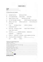 English Worksheet: Grammar test level I