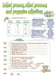 subject pronouns, object pronouns and possessive adjectives