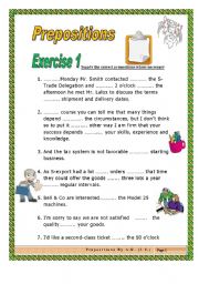 English Worksheet: 3 pages/3 exercises/28 sentences/58 gaps to practice PREPOSITIONS