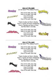 English Worksheet: DAYS OF THE WEEK SONG