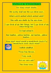 English Worksheet: Tongue twisters