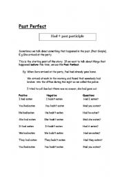 English worksheet: past perfect