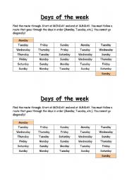 English worksheet: Days of the week WORD PATH
