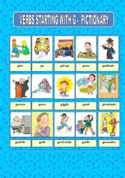 English Worksheet: VERBS STARTING WITH G - PICTIONARY
