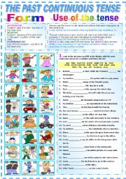 English Worksheet: THE PAST CONTINUOUS TENSE- TWO PAGES (B&W VERSION INCLUDED)