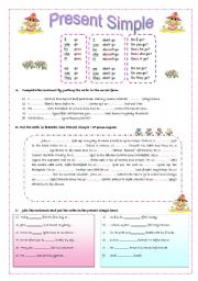 English Worksheet: Present Simple exercises: brief explanation, completing sentences and matching exercises
