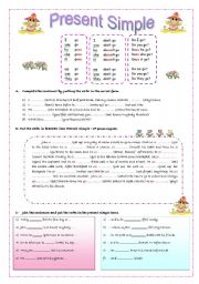 Present Simple exercises: brief explanation, completing sentences and matching exercises