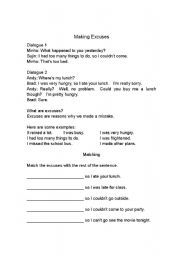 English Worksheet: Making Excuses