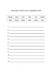 English worksheet: Long E Words