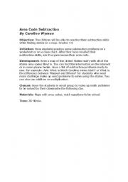 English Worksheet: Area Code Subtraction