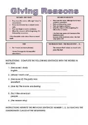 English Worksheet: giving reasons