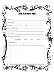 English Worksheet: All About Me!
