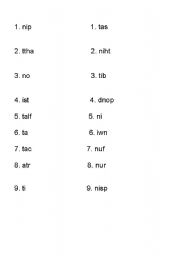 English Worksheet: unscramble words