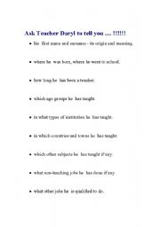 English Worksheet: Get to know the teacher !