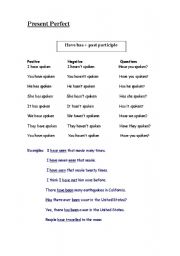 English worksheet: present perfect