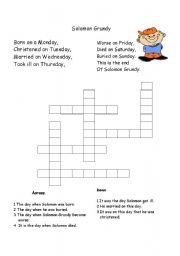 English Worksheet: Days of the week crossword puzzle