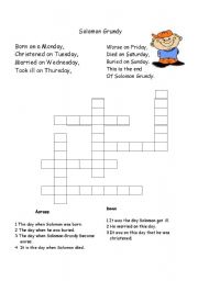 Days of the week crossword puzzle