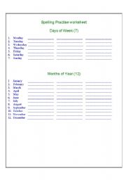 English Worksheet: SPELLING PRACTISE WORKSHEET