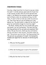 English Worksheet: comprehension passage