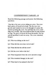 English worksheet:  Comprehension Passage- The Crow