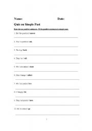 English Worksheet: Quiz on Past Simple