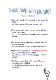 English Worksheet:  plurals _help_sheet