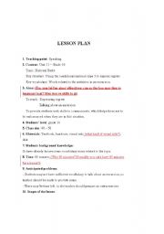 English worksheet: Lesson plan